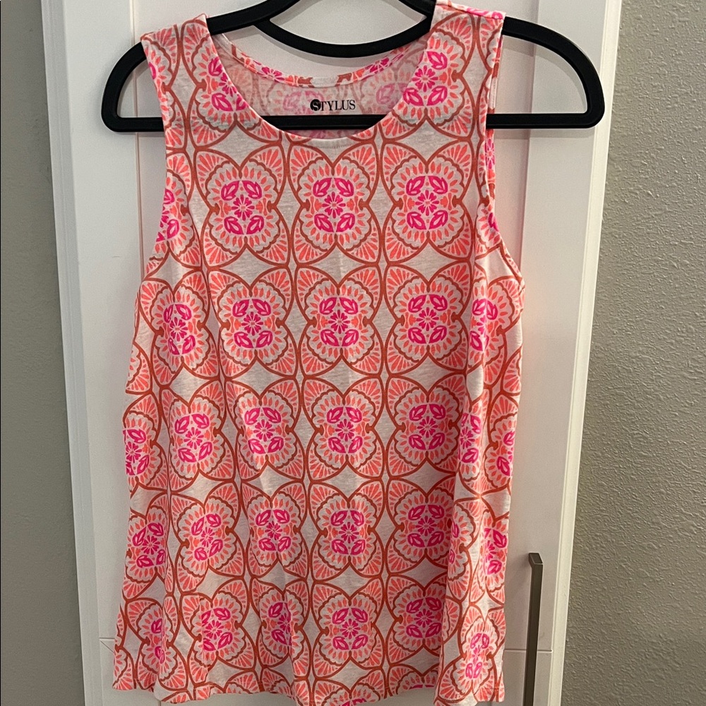STYLUS Vibrant Pink and Orange Floral Tank Top